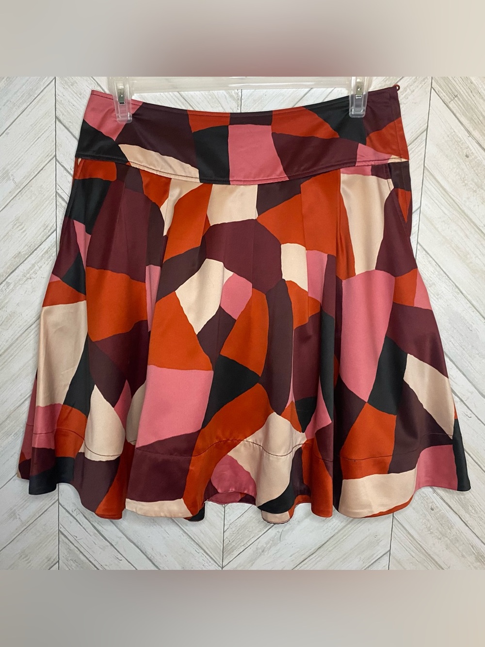 Patterned A-Line Skirt in Pink, Red & Cream